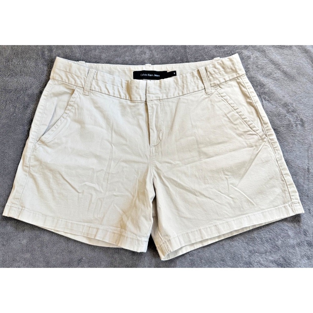 Calvin Klein Jeans Chino Shorts Size 10 Tan Khaki Stretch‎ Cotton